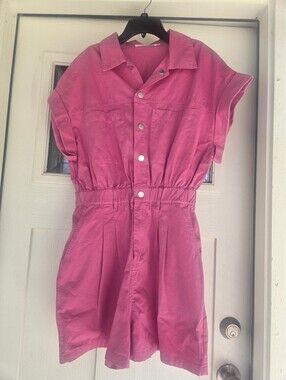 Ellison‎ Fuchsia Button-Front Short Sleeve Romper